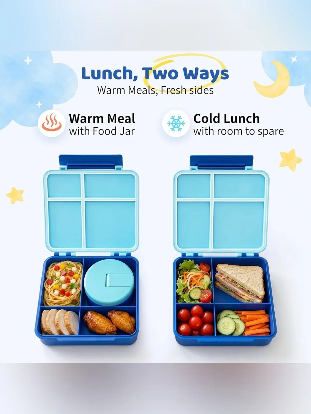 Lunch Box with 8oz Thermo, Leakproof Lunch Food Containers with 4 Compartment